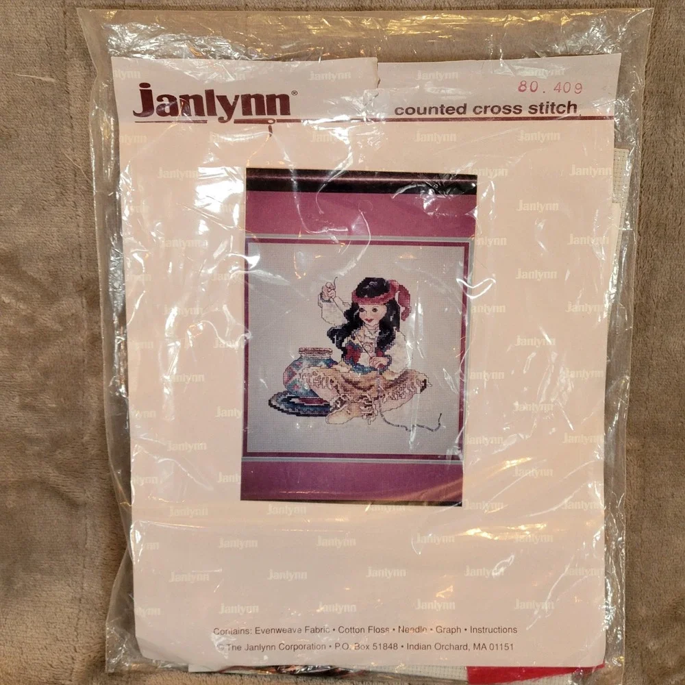 Janlynn 2 Counted‎ Cross Stitch Kits Native American Girl Fabric Floss Chart New